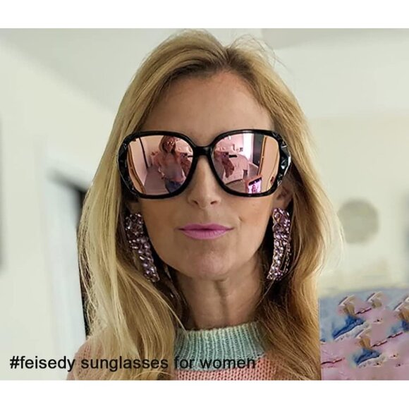 Women's Pink Crystal Square Sunglasses Sparkling Composite Shiny Frame Design - Picture 3 of 7